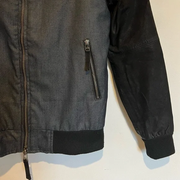 Coated Leather & Denim Bomber Jacket - Picture 2 of 4